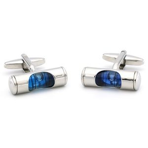 Unique Silver Cylinder Blue Leveling Cufflinks